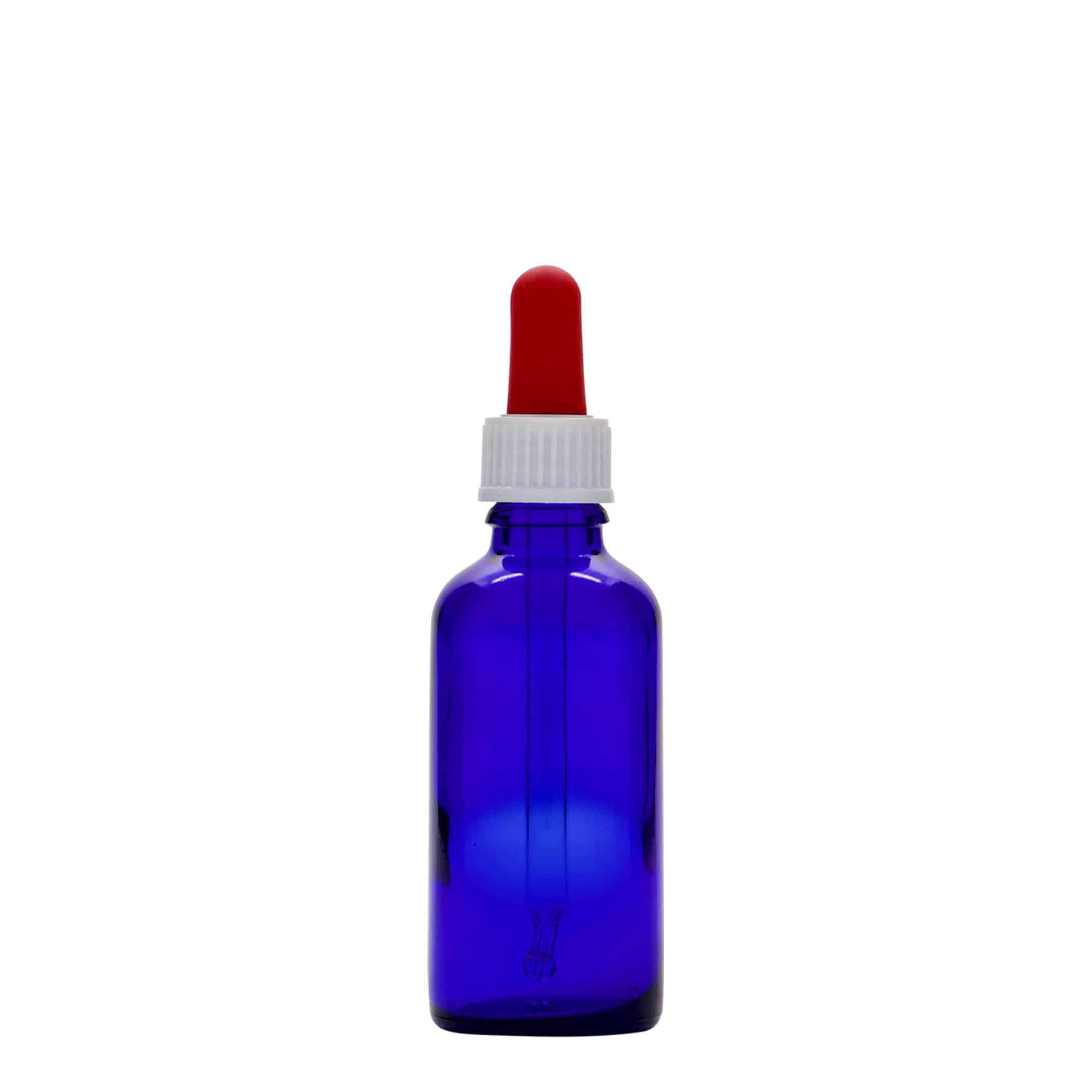 50 ml Pipettenflasche Medizin, Glas, royalblau-rot, Mündung: DIN 18 50 ml Pipettenflasche Medizin, Glas, royalblau-rot, Mündung: DIN 18