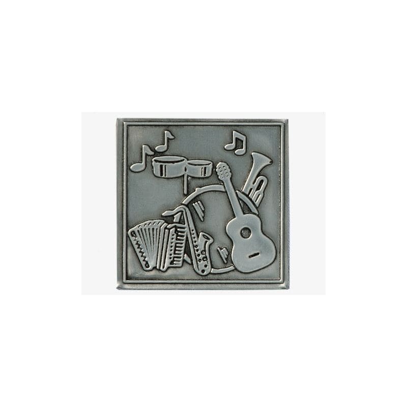 Zinnetikett «Musik», quadratisch, Metall, silber