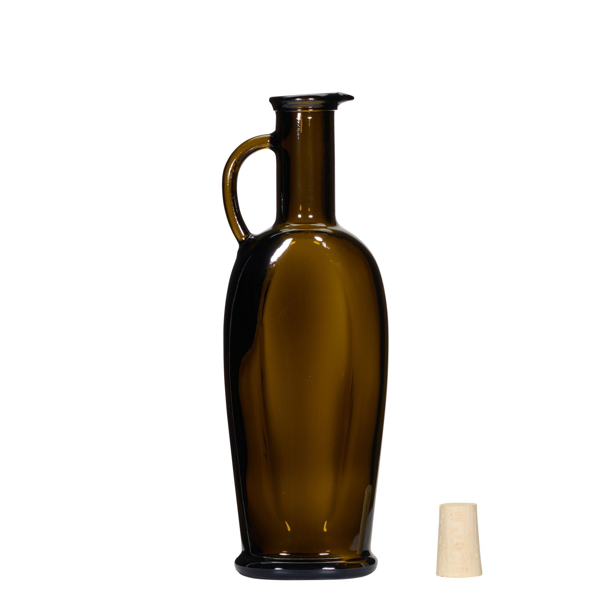 250 ml Glasflasche «Eleganta», oval, antikgrün, Mündung: Kork
