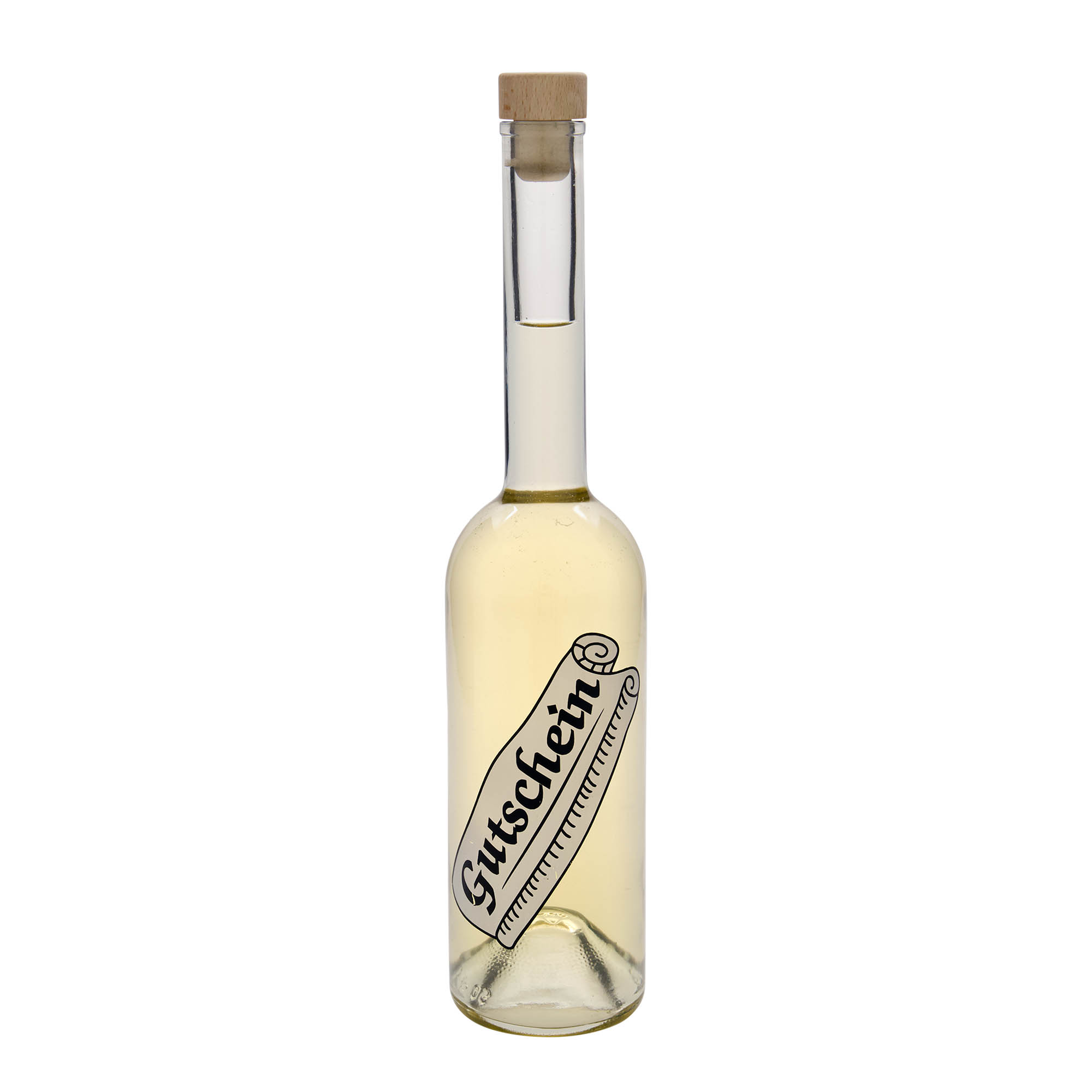500 ml Glasflasche «Opera», Motiv: Gutschein, Mündung: Kork