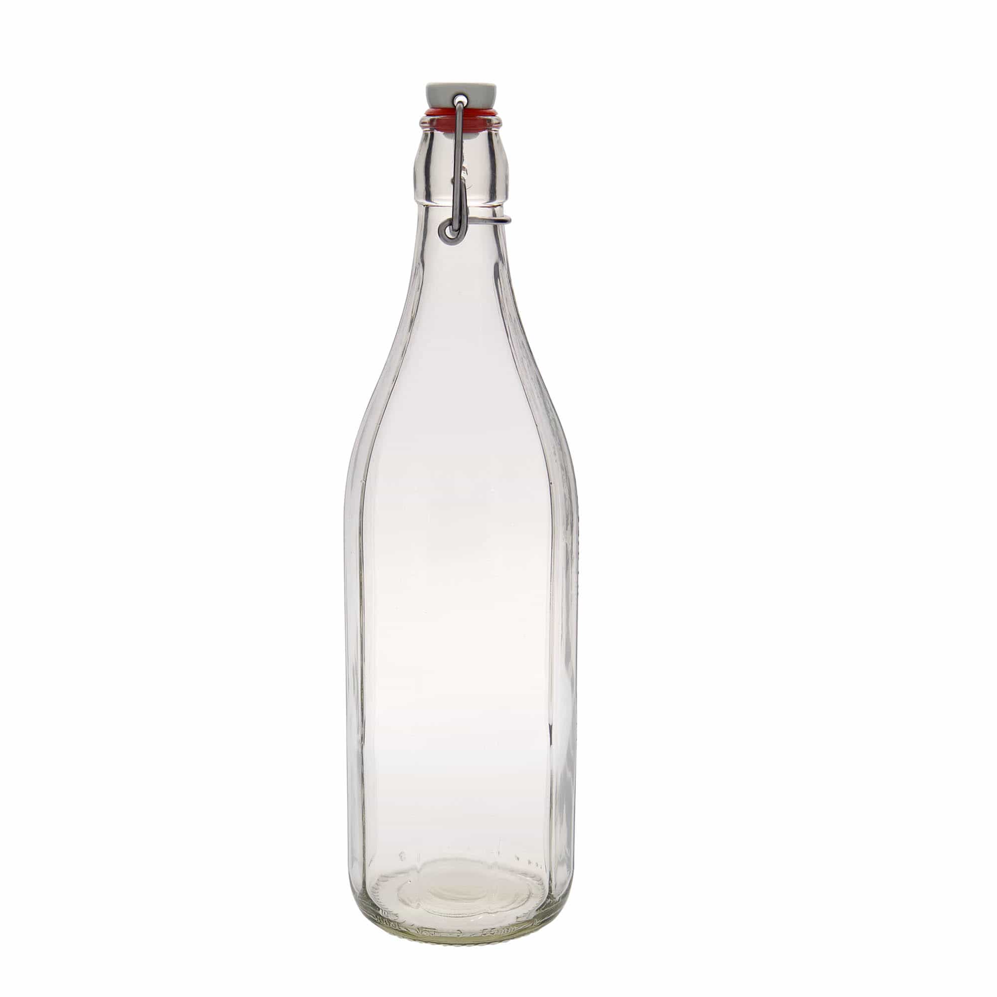 1.000 ml Glasflasche «Bravo», zehneckig, Mündung: Bügelverschluss