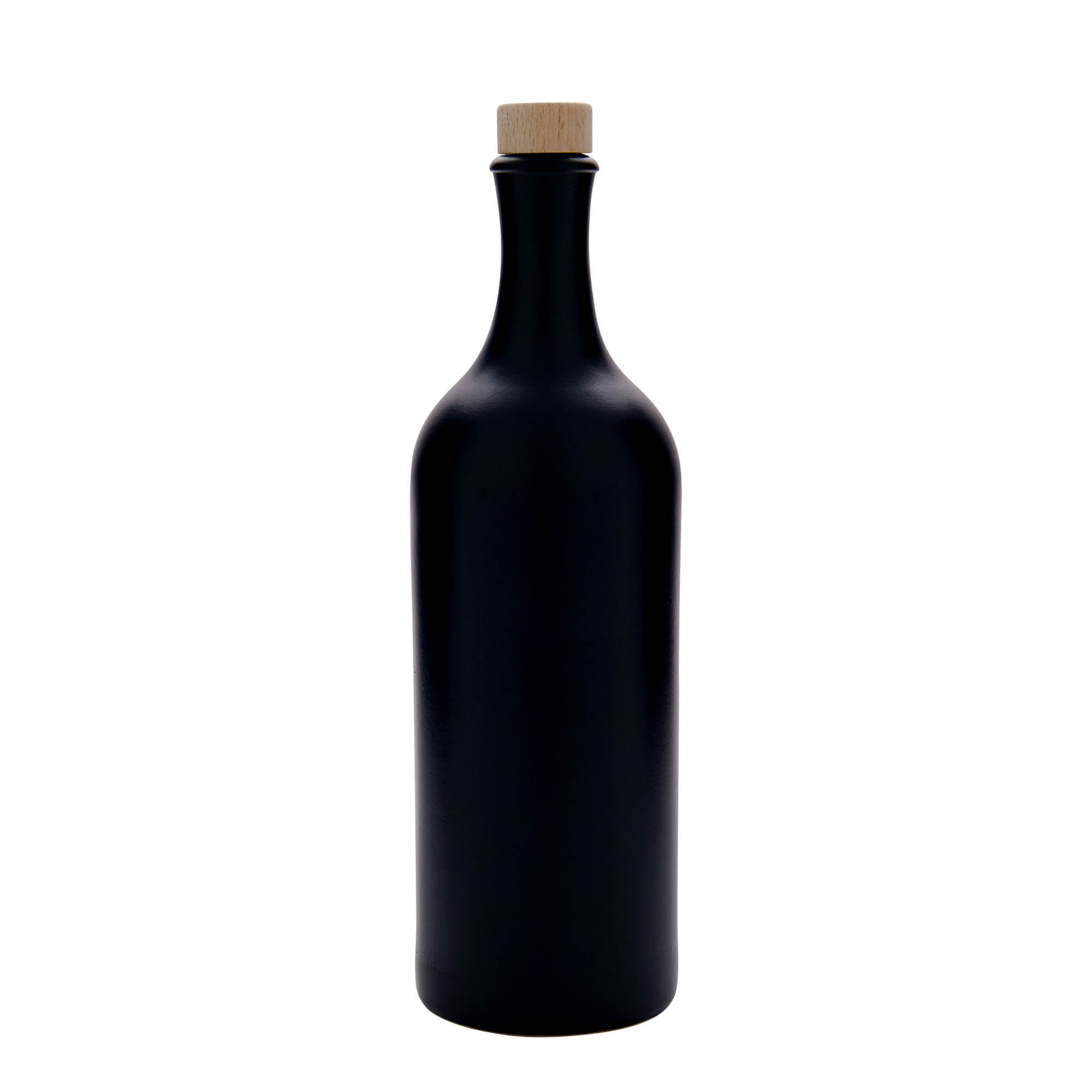 750 ml Tonkrug Langhals, Steinzeug, schwarz, Mündung: Kork