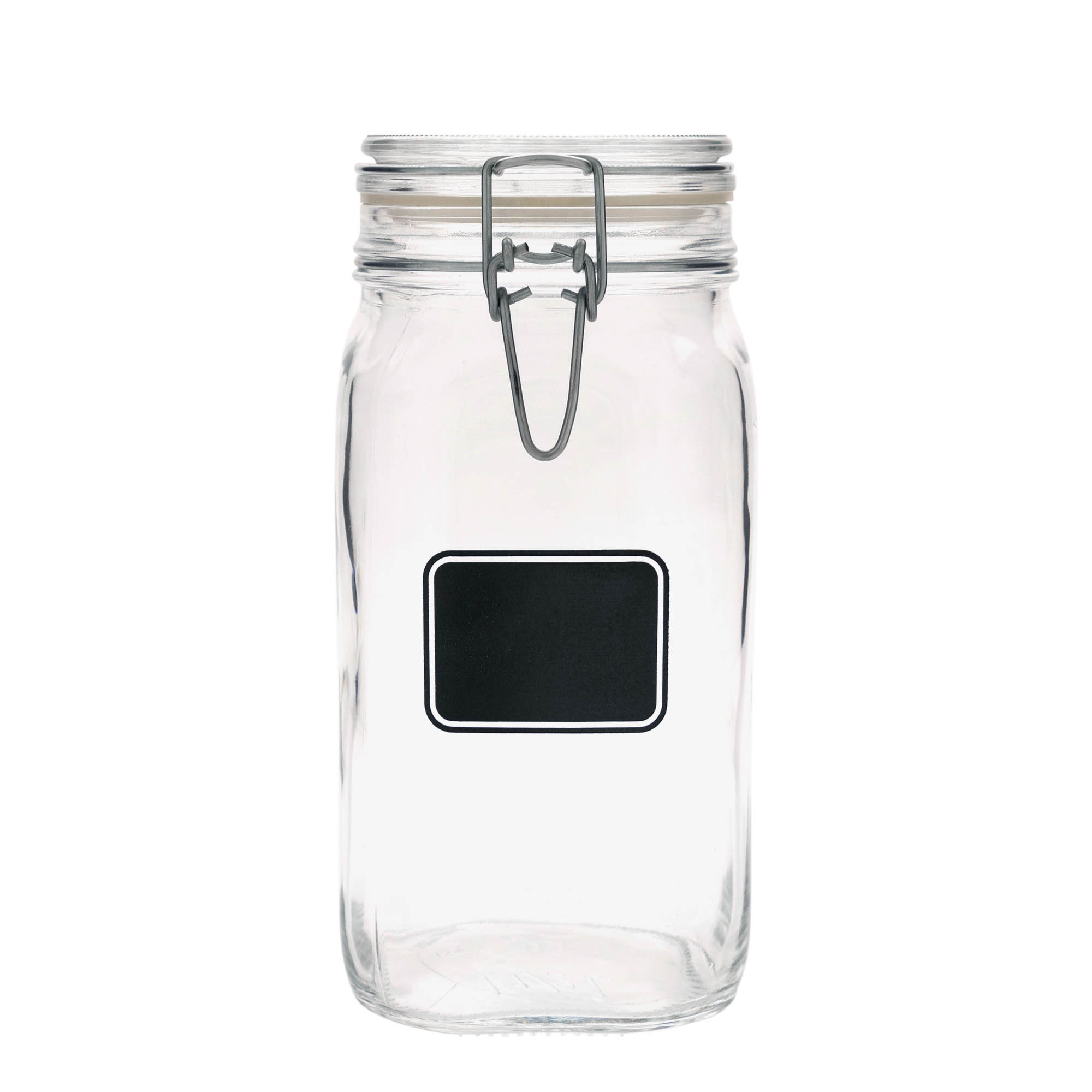 1.500 ml Drahtbügelglas 'Fido', Motiv: Etikettenfeld, quadratisch, Mündung: Drahtbügelverschluss 1.500 ml Drahtbügelglas 'Fido', Motiv: Etikettenfeld, quadratisch, Mündung: Drahtbügelverschluss