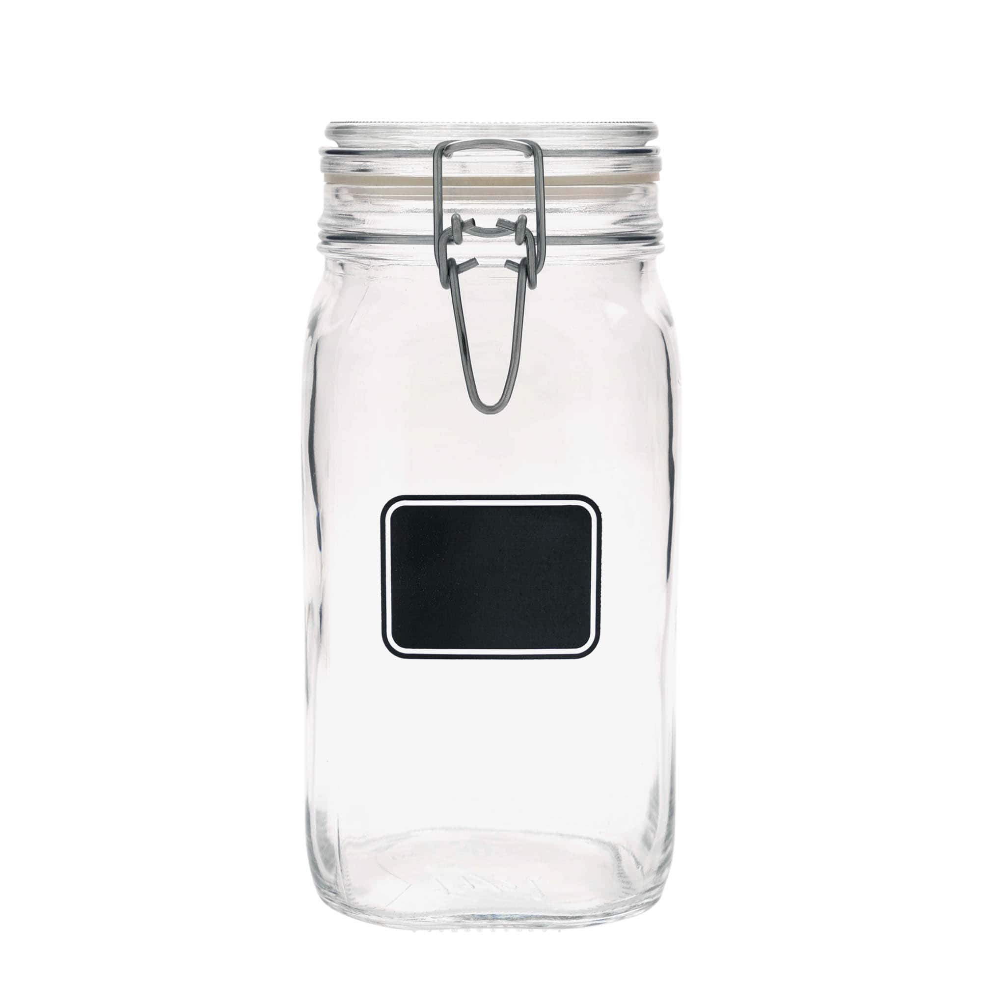 1.500 ml Drahtbügelglas «Fido», Motiv: Etikettenfeld, quadratisch, Mündung: Drahtbügelverschluss