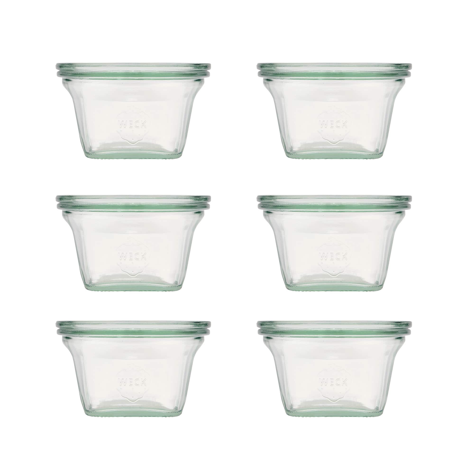 6x 290 ml WECK-Quadroglas mit Glasdeckel RR 100