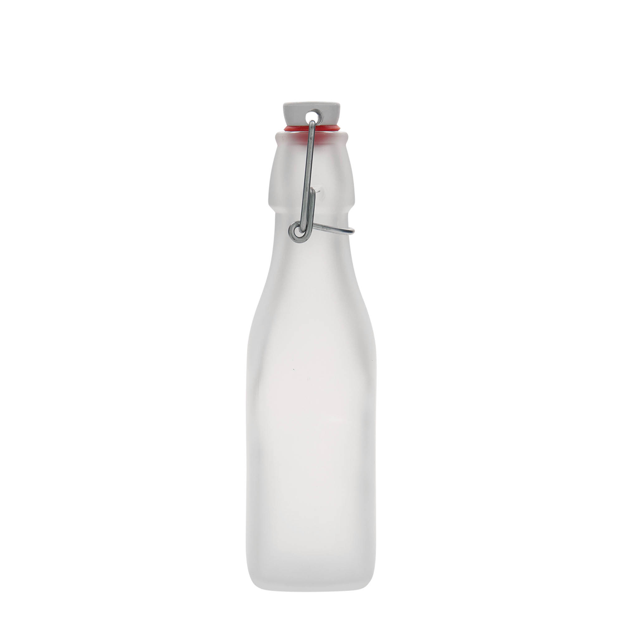 250 ml Glasflasche 'Swing, quadratisch, weiß, Mündung: Bügelverschluss