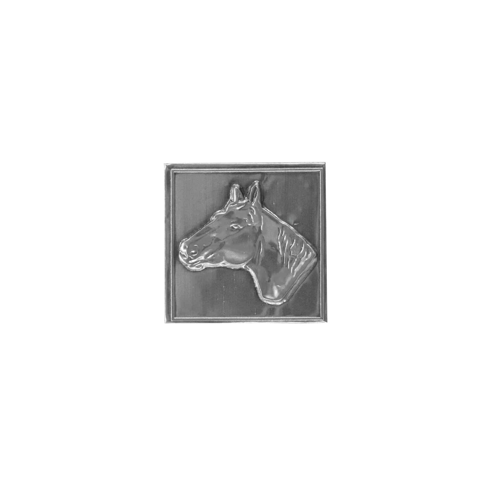 Zinnetikett 'Pferd', quadratisch, Metall, silber Zinnetikett 'Pferd', quadratisch, Metall, silber