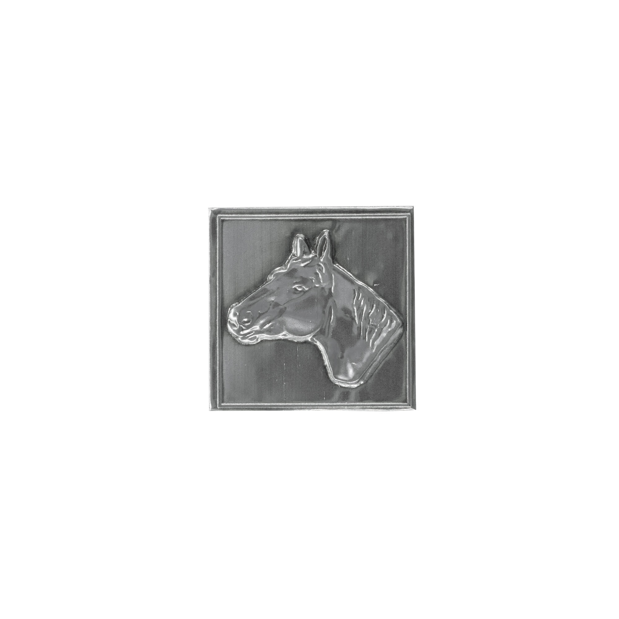 Zinnetikett «Pferd», quadratisch, Metall, silber