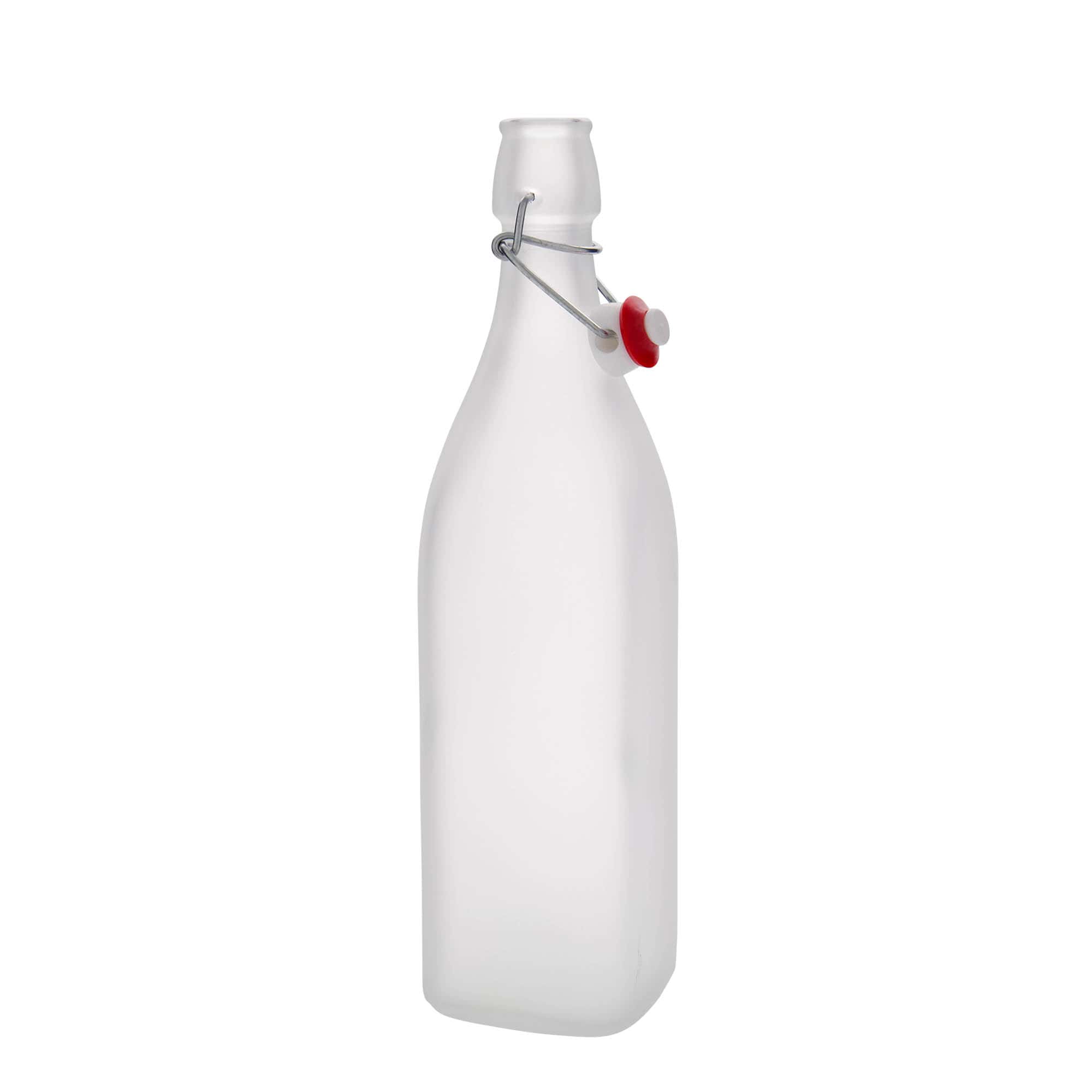 1.000 ml Glasflasche «Swing», quadratisch, geeist, Mündung: Bügelverschluss