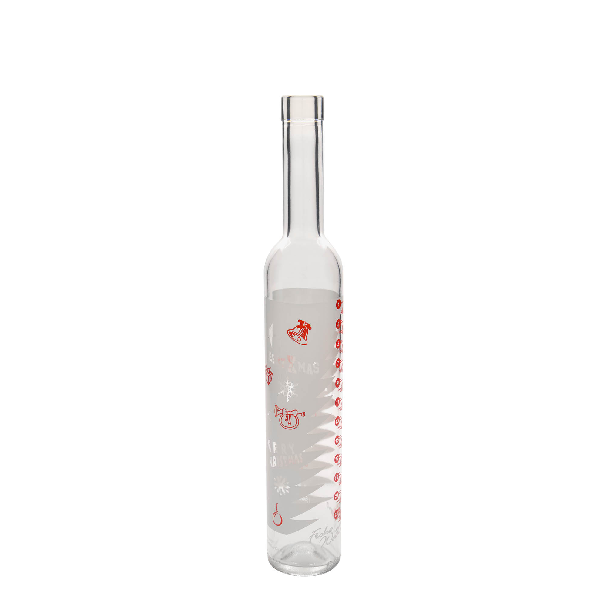 500 ml Glasflasche Maximo bedruckt «Adventskalender», Mündung: Kork
