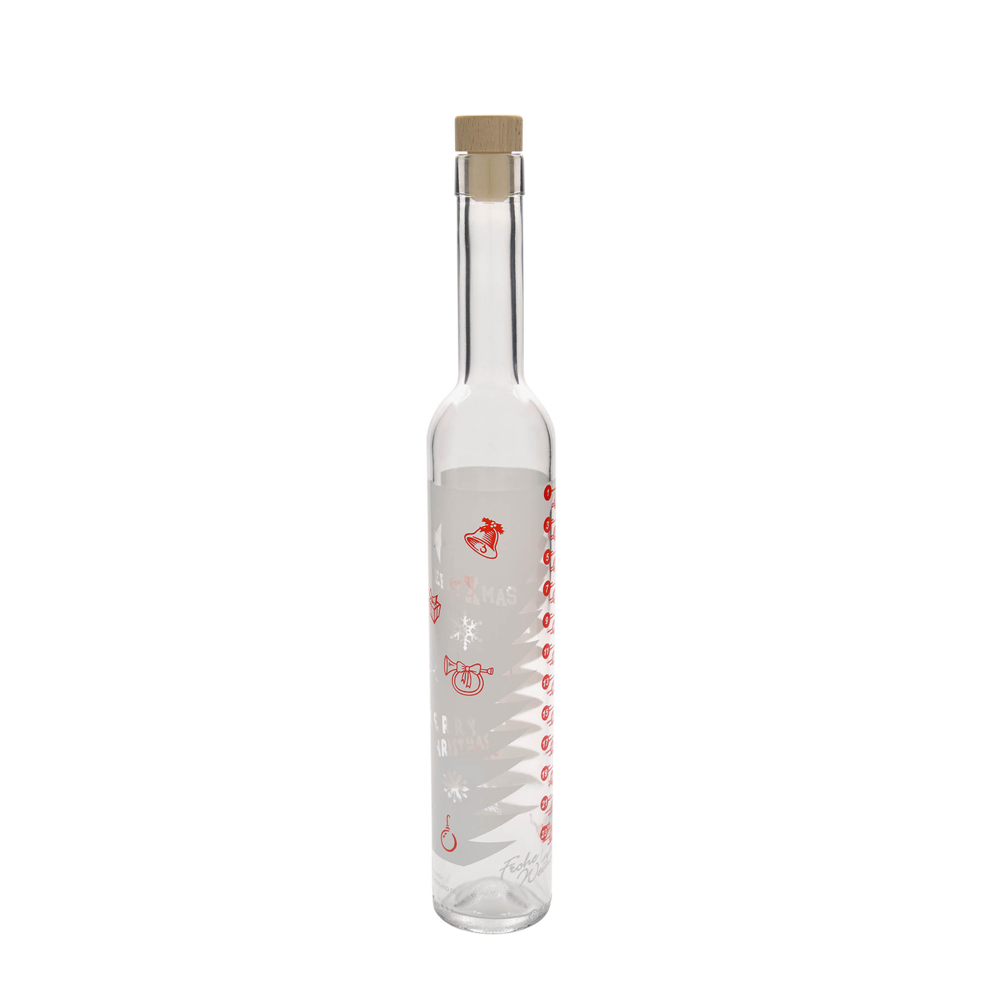 500 ml Glasflasche Maximo bedruckt 'Adventskalender', Mündung: Kork 500 ml Glasflasche Maximo bedruckt 'Adventskalender', Mündung: Kork