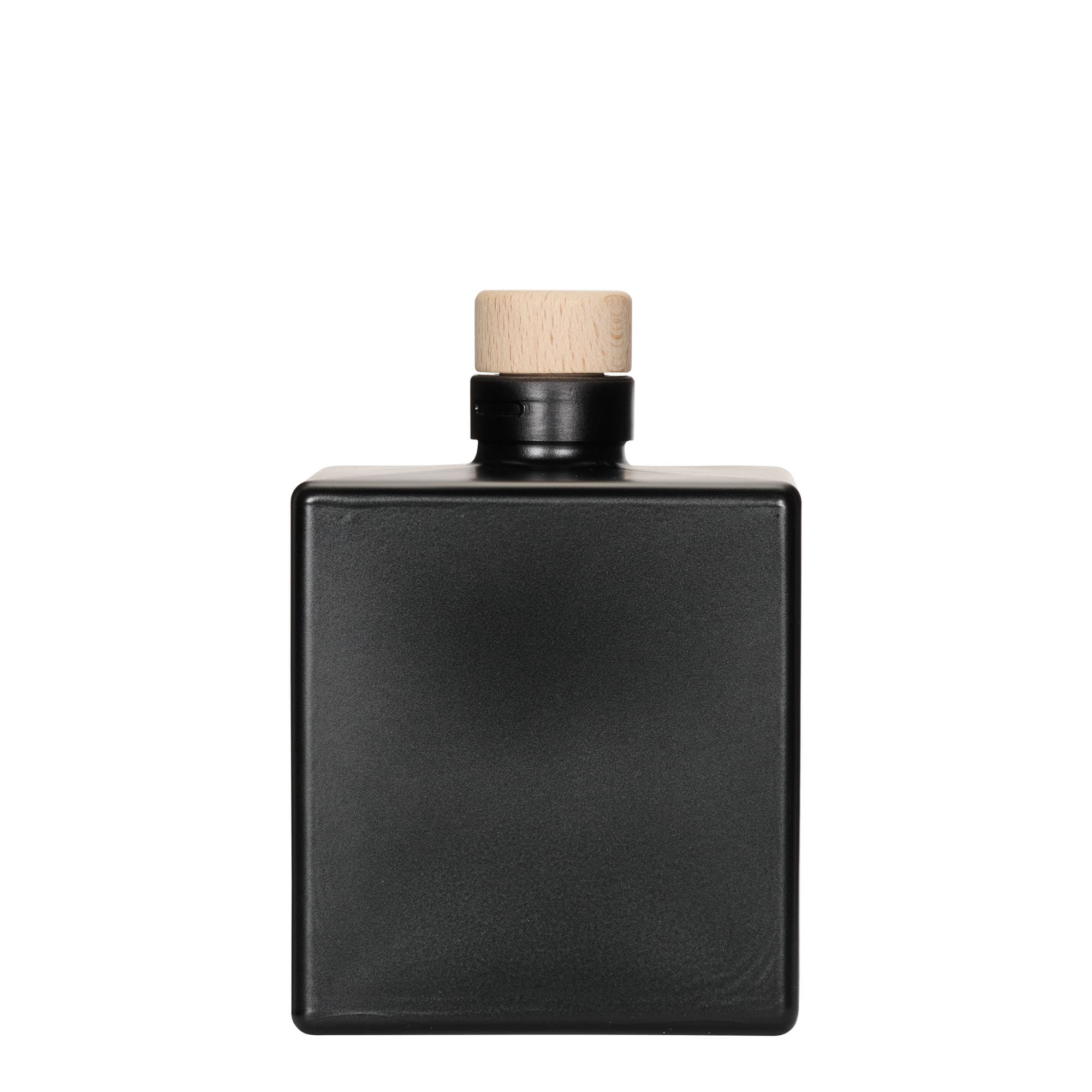 500 ml Glasflasche 'Cube', quadratisch, schwarz, Mündung: Kork