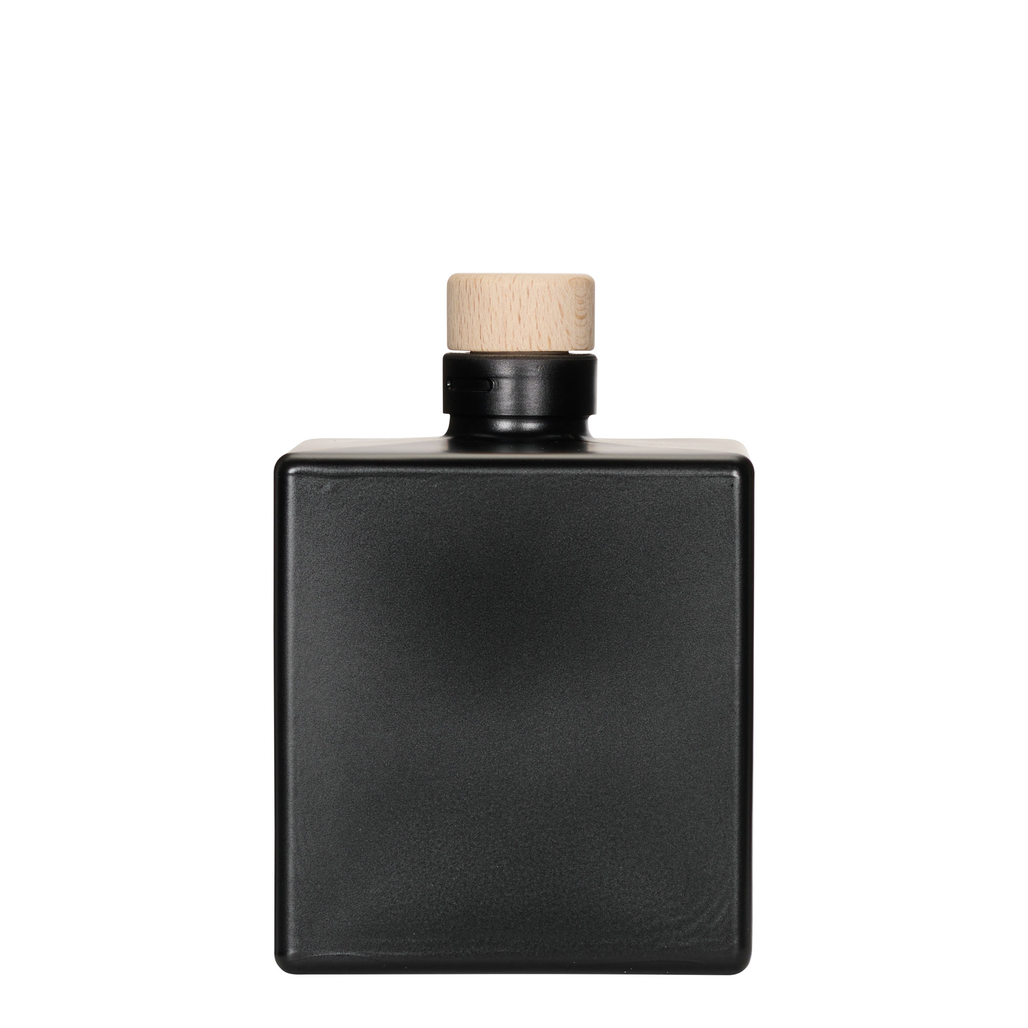 500 ml Glasflasche 'Cube', quadratisch, schwarz, Mündung: Kork 500 ml Glasflasche 'Cube', quadratisch, schwarz, Mündung: Kork