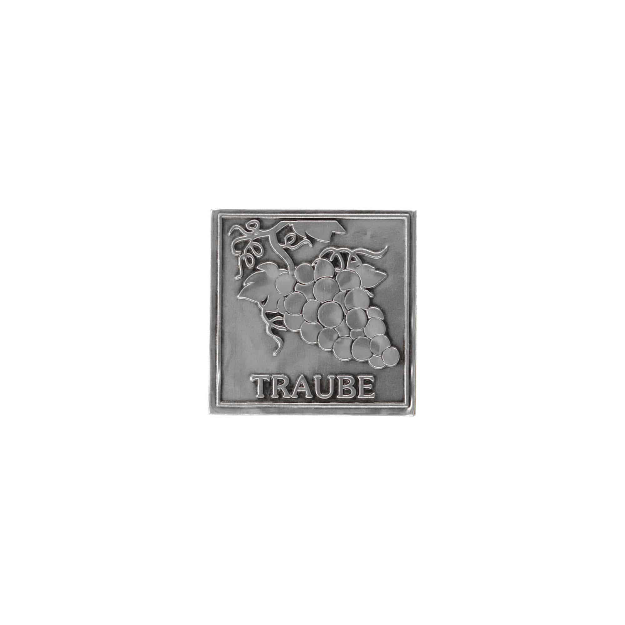 Zinnetikett «Traube», quadratisch, Metall, silber