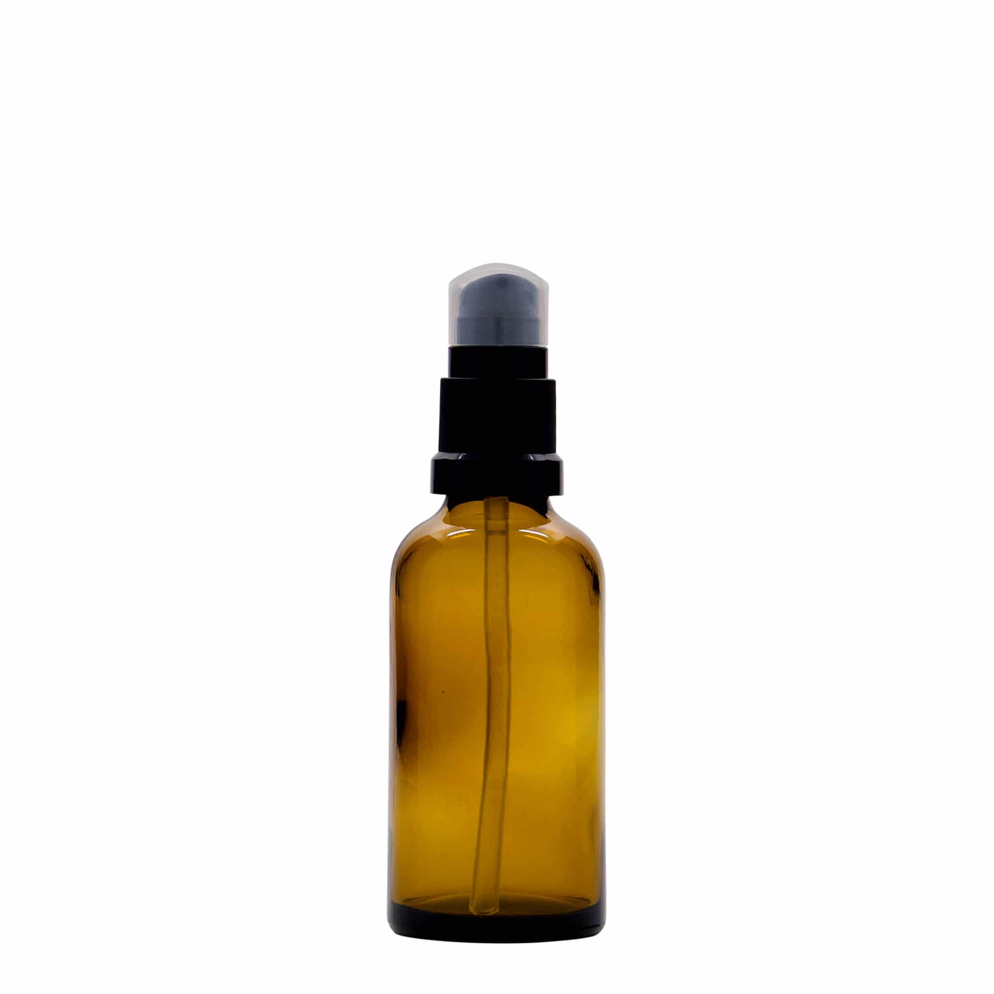 50 ml Medizinflasche mit Lotionspumpe, Glas, braun, Mündung: DIN 18 50 ml Medizinflasche mit Lotionspumpe, Glas, braun, Mündung: DIN 18